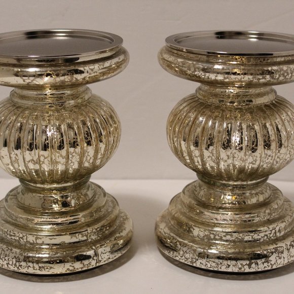 Valerie parr Hill Accents Set Of 2 Mercury Glass Illuminated Candle Holder Pedestals No